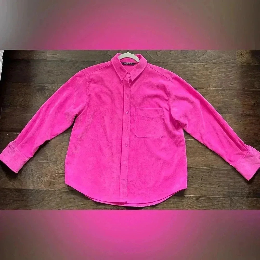 Zara Pink Cordoruy Velvet Blouse. Size L. - Picture 2 of 5
